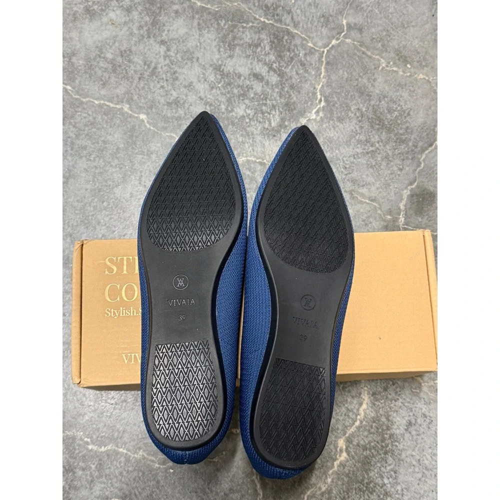 VIVAIA Navy Knit Pointed‎ Toe Flats Stretch Comfort Ballet Shoes EU/39 US/8